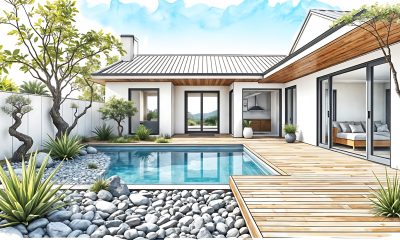 Am&eacute;nagement d'un jardin autour de la piscine, design ext&eacute;rieur, am&eacute;nagement paysager