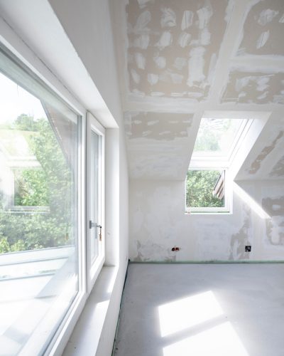 freshly cured concrete screed on construction site in loft in a family house