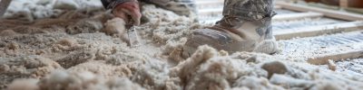 Work included a builder at work, floor heating insulation, warm houses, mineral wool insulation, and eco-friendly insulation.